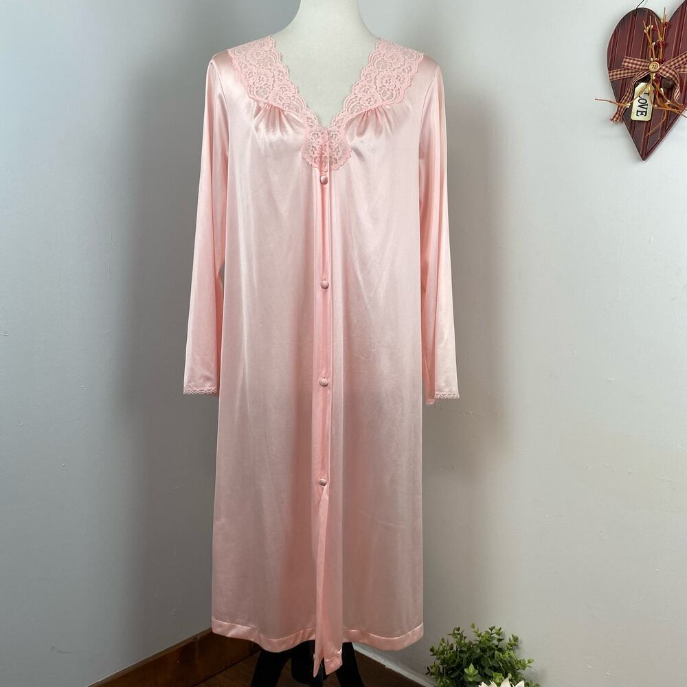 Vanity Fair Vintage Soft Pink Long Sleeve Sleep Shirt/Robe Large